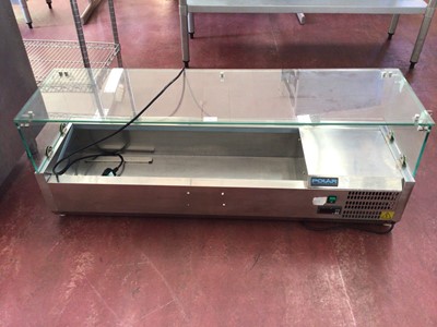 Lot 55 - A Polar stainless steel table top refrigeration display unit, with glass sneeze screen, cable and plug, 1190 mm