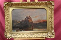 Lot 802 - 19th century oil on canvas - landscape at dusk...