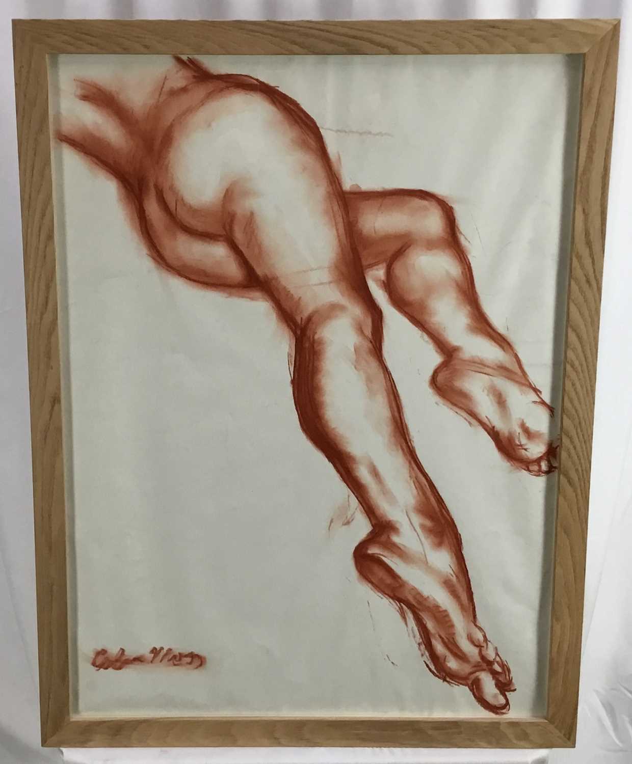 Lot 24 - Colin Moss (1914-2005) red chalk on paper - figure study, signed, 54cm x 74cm, in glazed wooden frame, 61cm x 81cm overall
