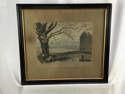 Lot 22 - William Henry Pike watercolour, Lynmouth, together with an indisinctly signed lithograph of a Continental cityscape