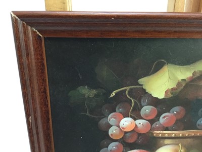 Lot 49 - Continental school - Still life with fruit, oil on wood board, framed
