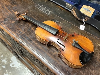 Lot 2274 - Antique violin and bow in case