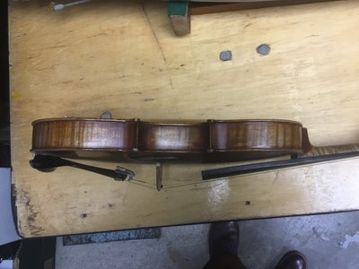 Lot 2274 - Antique violin and bow in case