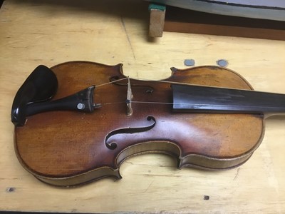 Lot 2274 - Antique violin and bow in case