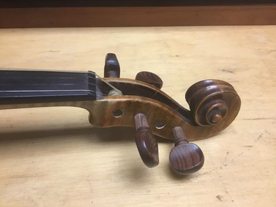 Lot 2274 - Antique violin and bow in case