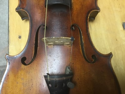 Lot 2274 - Antique violin and bow in case