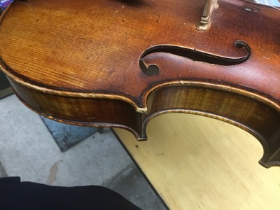 Lot 2274 - Antique violin and bow in case