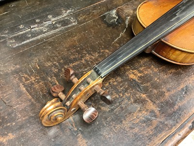 Lot 2274 - Antique violin and bow in case