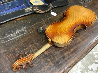 Lot 2274 - Antique violin and bow in case