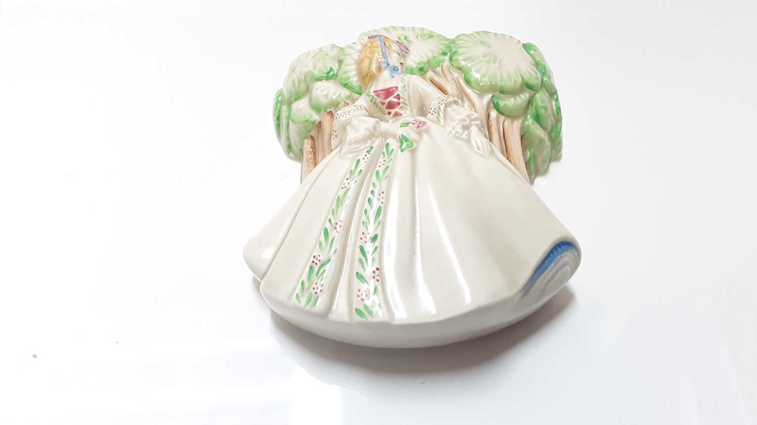 Lot 1273 - Clarice Cliff Lady Anne wall pocket decorated with crinoline lady in garden