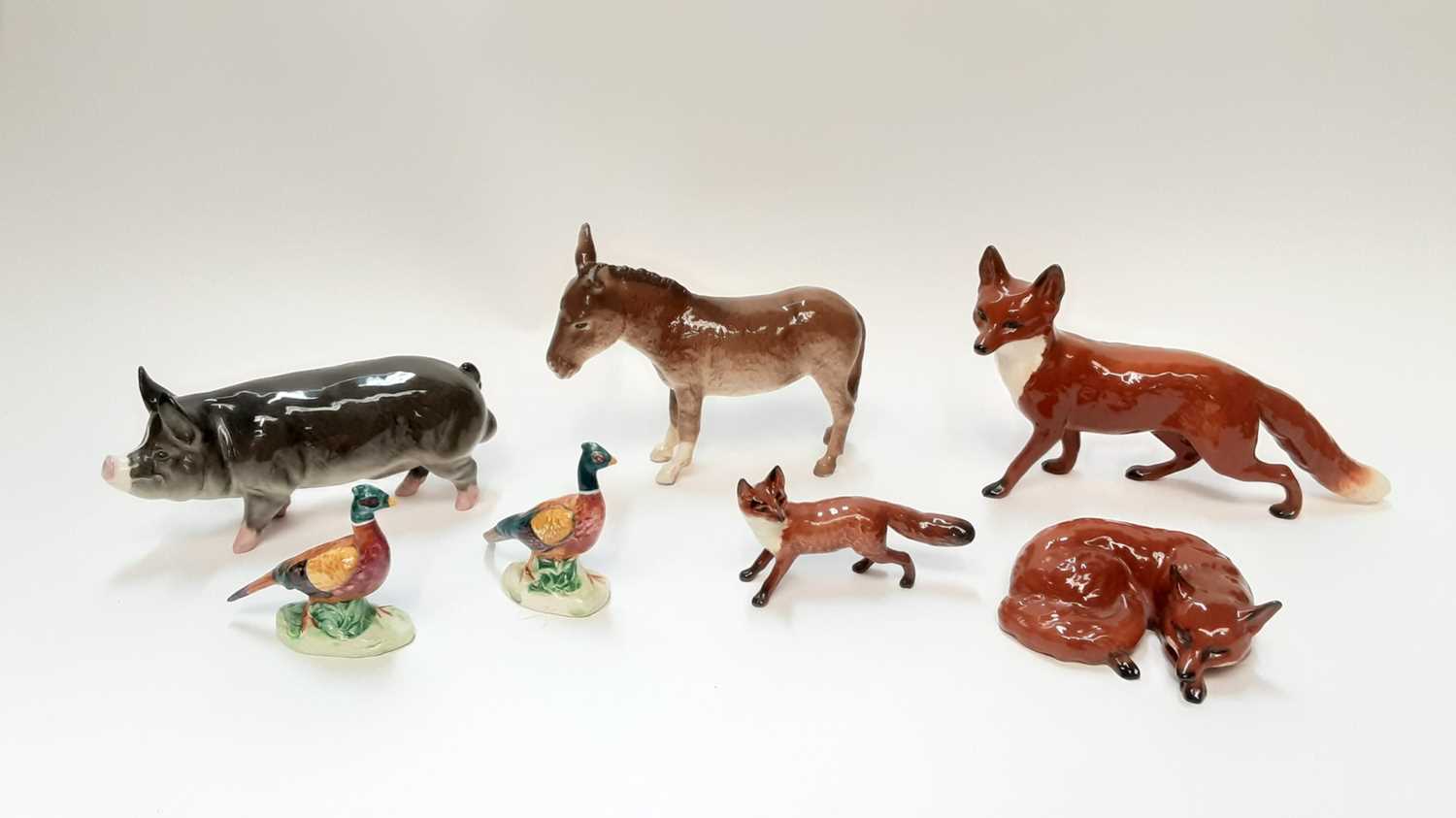 Lot 1288 - Selection of Beswick animals including foxes, pheasants, ducks, donkey, pig etc