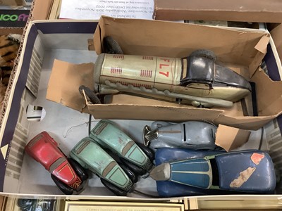 Lot 1832 - Tinplate motor car with distant steering device marked D.R.G.M,  Schuco tinplate clockwork car and four others (6)