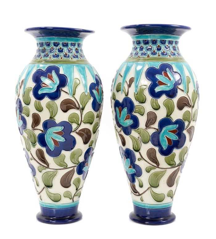 Lot 23 - Pair of late 19th century Burmantofts vases