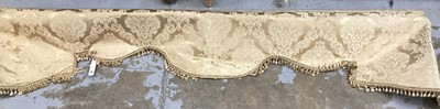 Lot 2088 - Set of six various gold silk damask curtains and three ensuite pelmets