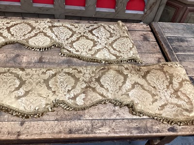 Lot 2088 - Set of six various gold silk damask curtains and three ensuite pelmets