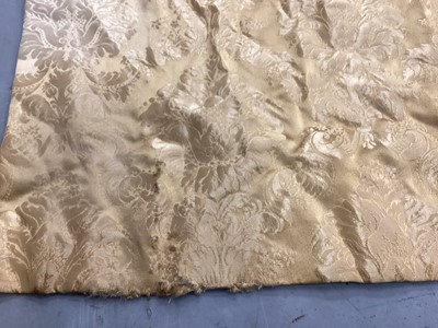Lot 2088 - Set of six various gold silk damask curtains and three ensuite pelmets