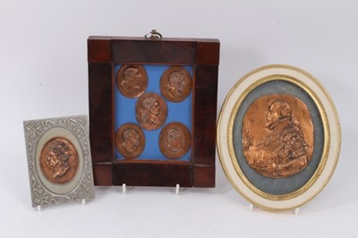 Lot 729 - Framed set of five 19th century embossed copper medallions, two others