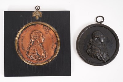 Lot 732 - 19th century copper medallion depicting Louis XVI, in ebonised 
wood frame