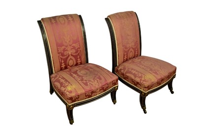 Lot 1317 - Pair of 19th French Empire style side chairs on castors