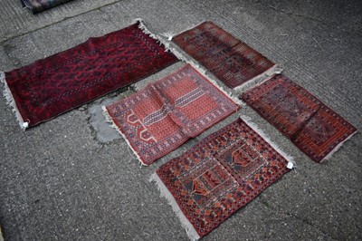 Lot 1329 - Small Pakistani tekke rug, together with an Eastern prayer rug, near pair of Eastern prayer rugs, another