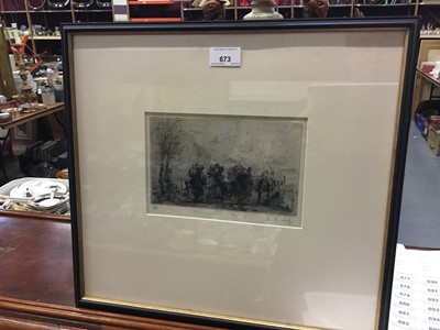 Lot 673 - Auguste Brouet (1872-1941) etching, travellers signed and numbered 25/75