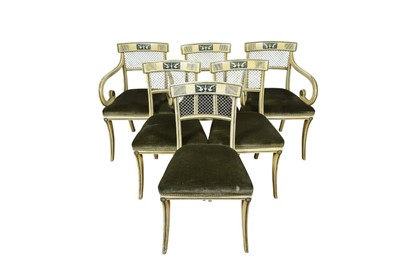 Lot 1300 - Set of six Regency style polychrome painted dining chairs