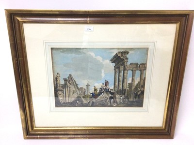 Lot 770 - Pair of 18th century hand coloured engraving depicting figures and 
ruins