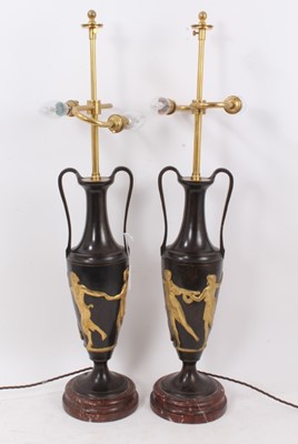 Lot 720 - Pair of 19th century bronze and ormolu slender classical table lamps