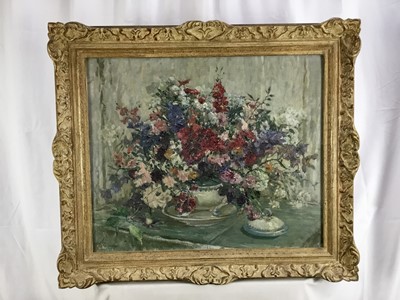 Lot 66 - E. M. Fordham, oil on board - still life summer flowers, signed, in gilt and painted frame