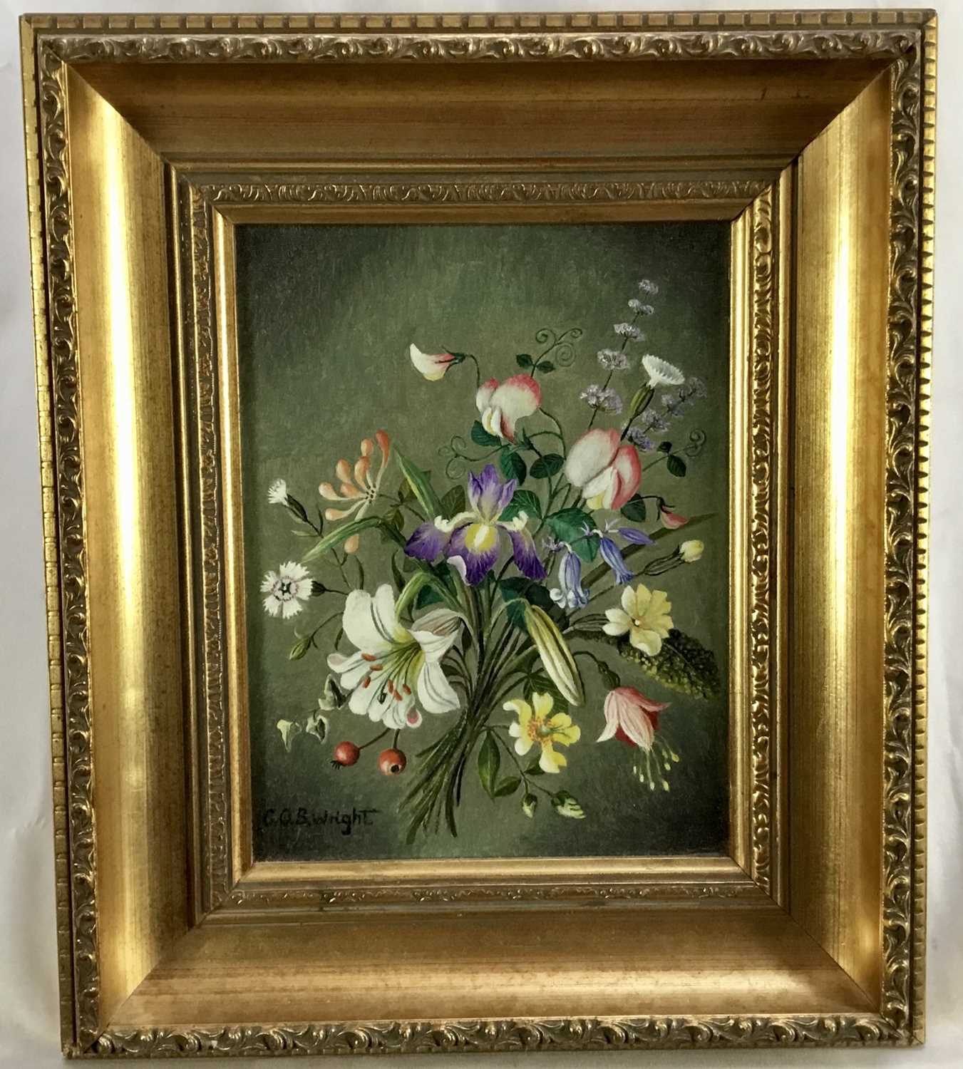 Lot 39 - C. O. B. Wright, 20th century oil on canvas board - still life summer flowers, in gilt frame