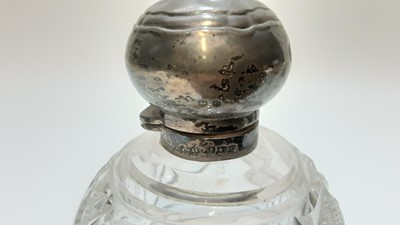 Lot 80 - Doulton Silicon pot, cut glass scent bottle with silver lid, and four glass paperweights including Mdina