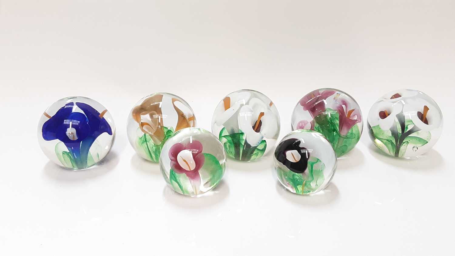 Lot 141 - Seven Langham glass Lilys art glass paperweights