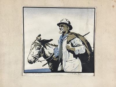 Lot 13 - Arthur Rigden Read (1879-1955) limited edition print - 'On the Road' figure with donkeys, signed and numbered 32/50, 22cm x 21.5cm, unframed