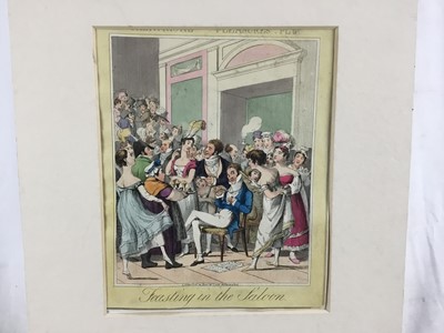 Lot 15 - Early 19th century satirical engraving -  Theatrical Pleasures 'Feasting in the saloon', London pub. Thomas McLean, 21cm x 27cm within mount unframed