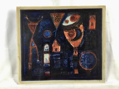 Lot 17 - Hans Rudolf Strupler (1935-2015) mixed media on paper laid on card - blue untitled, signed, unframed