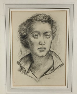 Lot 18 - John Hutton (1906-1978) two works on paper - charcoal sketch of a woman, signed, 27cm x 37cm and a watercolour, signed and dated 1952, 34cm x 24cm