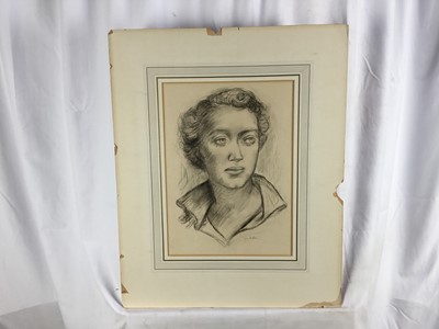 Lot 18 - John Hutton (1906-1978) two works on paper - charcoal sketch of a woman, signed, 27cm x 37cm and a watercolour, signed and dated 1952, 34cm x 24cm
