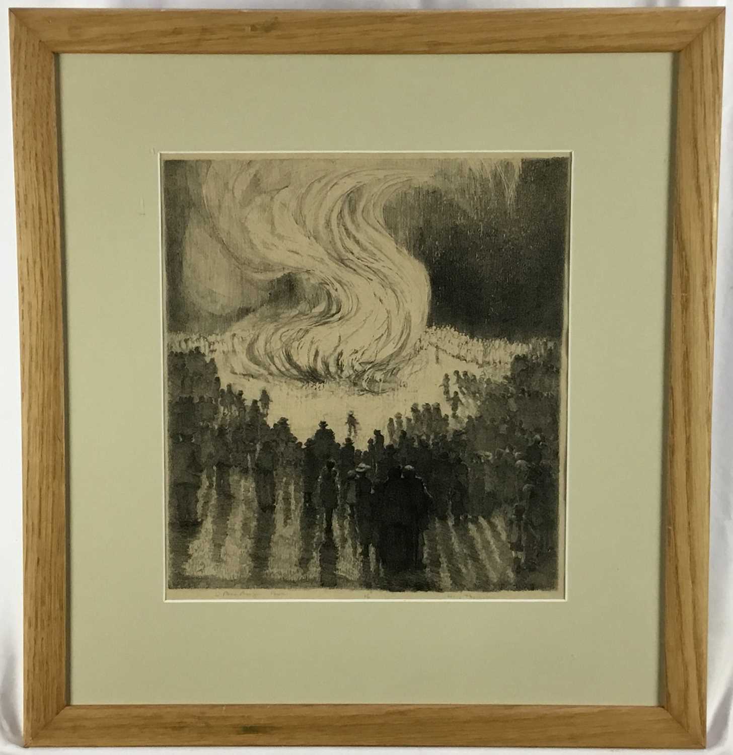 Lot 20 - Louis Thomson (1883-1962) pair of signed lithographs - ‘A Peace Bonfire’ 29cm x 32cm and ‘An Open Air Circus’ 32cm x 27cm in glazed frames