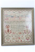 Lot 680 - Early Victorian needlework sampler by Eliza...