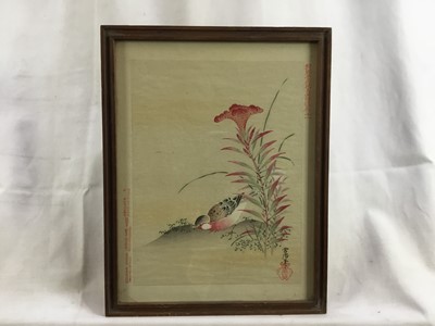 Lot 117 - Group of seven late 19th century Oriental woodcuts of birds, some with hand colouring, framed by Ryman & Co. Ltd., in glazed frames