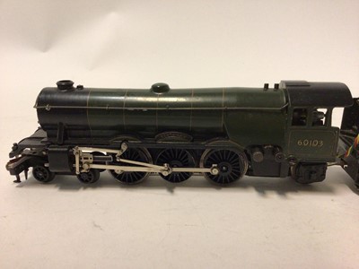 Lot 219 - Trix 3-rail OO gauge BR green 4-6-2 'Scotsman' locomotive and tender 60103 and coach plus 20/58 diesel 2-car set with maroon & cream livery  20058 (Trix box but not original contents)