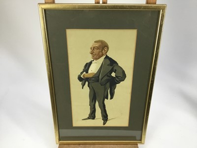 Lot 348 - Group of eight pictures, including Vanity Fair prints, 19th century prints of London, and a watercolour by Donald Wincup of a Norfolk wherry.