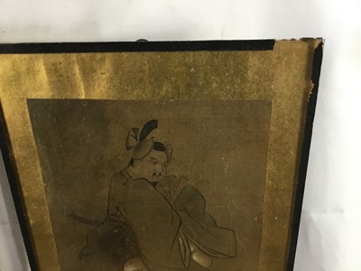 Lot 60 - Two Japanese paintings, Samurai on silk, 15.5cm x 16.5cm, in glazed frame, 20cm x 24cm overall and Partridges, 19cm x 24cm, signed in glazed frame, 21cm x 26cm overall (2)