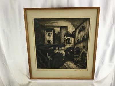 Lot 61 - Two twentieth century Italian limited edition prints, indistinctly signed - Piazza San Pelegrino Viterbo and Pitigliano Tuscany, both 40cm x 42cm signed and numbered, in glazed frames, 53cm x 57cm...