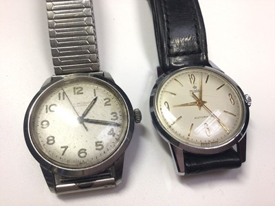 Lot 16 - Roldor Automatic wristwatch with black leather strap in original case, together with J. W. Benson stainless steel wristwatch on expandable bracelet (2)