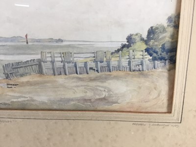 Lot 56 - Frederic J Robinson watercolour - 'Mistley The Old Breakwater', signed and dated 1929, 26.5cm x 23cm in glazed frame 40cm x 57cm overall