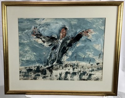 Lot 25 - Bernard Rooke (b.1938) mixed media - conductor, signed, 58cm x 44cm mounted in glazed gilt frame, 80cm x 66cm overall