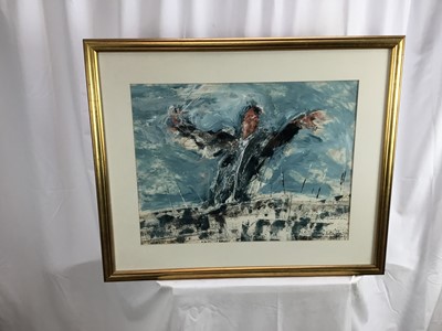 Lot 25 - Bernard Rooke (b.1938) mixed media - conductor, signed, 58cm x 44cm mounted in glazed gilt frame, 80cm x 66cm overall