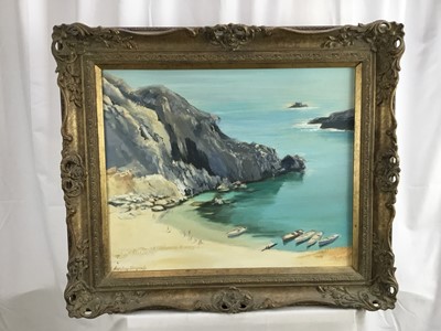 Lot 26 - Ashley Bryant, Contemporary, oil on board - sheltered cove, signed lower left, 54cm x 44cm, in gilt frame, 74cm x 64cm overall