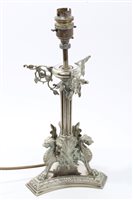 Lot 687 - Victorian Silverer plated lamp base with...